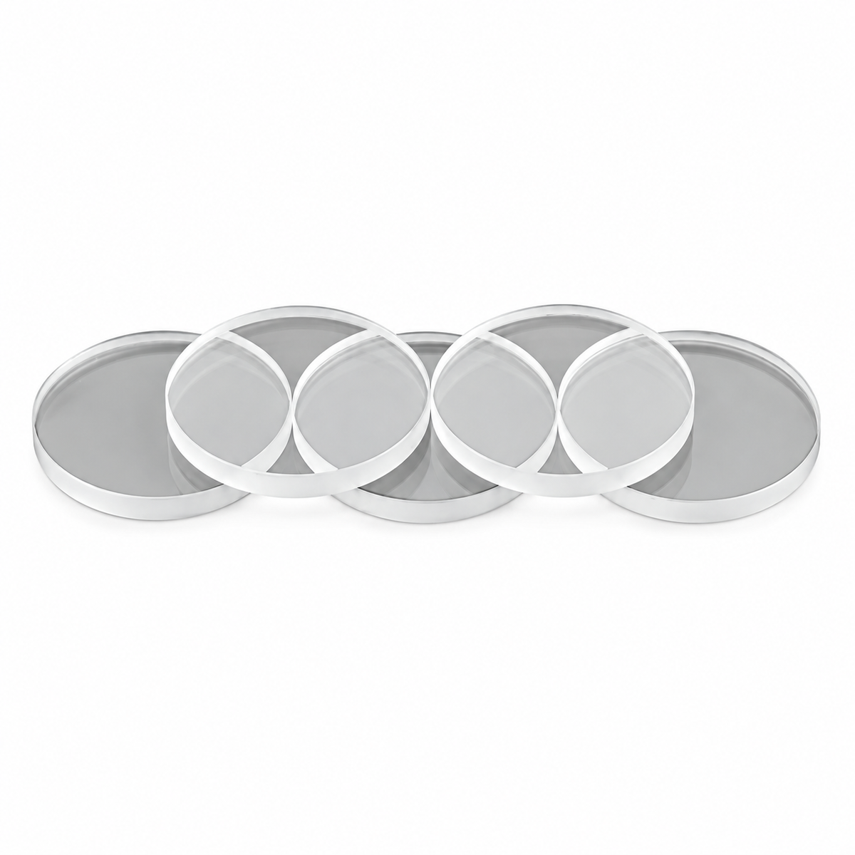 Five D18T2 laser protective lenses, 18 mm diameter × 2 mm thick.